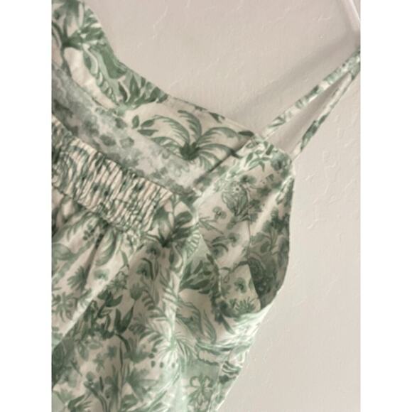 State of Day XL Tank Top Linen Blend Sage Green & Cream Floral Palm Beach Boho - Picture 6 of 6